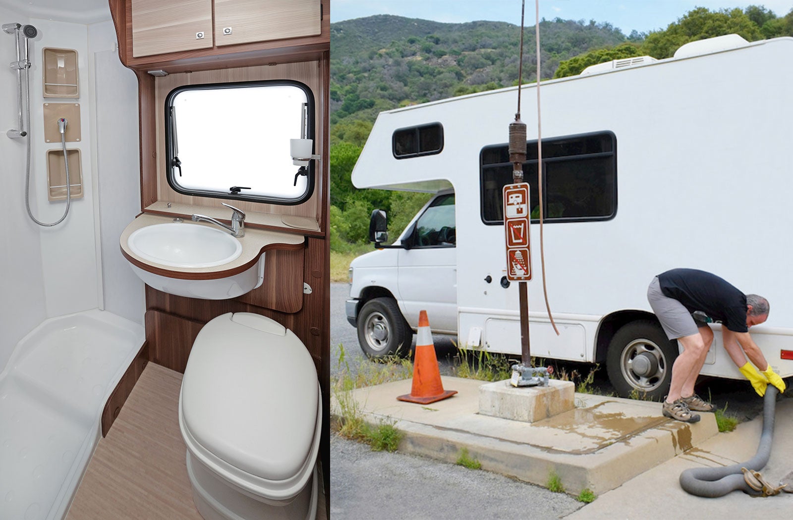 Portable RV/camper toilet and holding tank setup in Syracuse, New York State