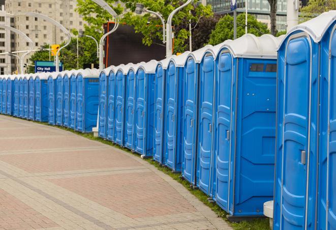 Seasonal porta potty units set up at a Syracuse, New York State venue